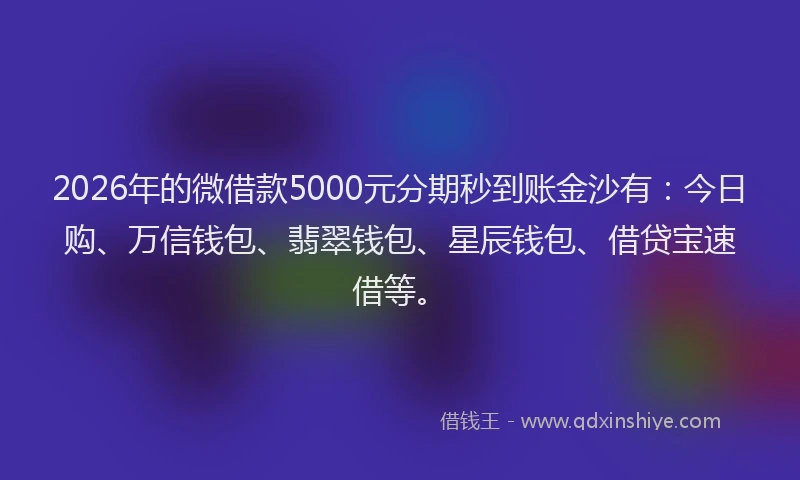 2026年的微借款5000元分期秒到账金沙有：今日购、万信钱包、翡翠钱包、星辰钱包、借贷宝速借等。