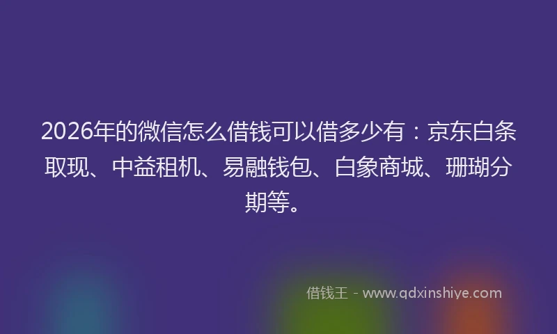 2026年的微信怎么借钱可以借多少有：京东白条取现、中益租机、易融钱包、白象商城、珊瑚分期等。