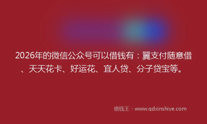 2026年的微信公众号可以借钱有：翼支付随意借、天天花卡、好运花、宜人贷、分子贷宝等。