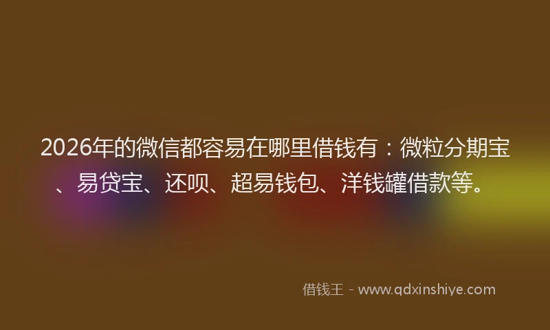 2026年的微信都容易在哪里借钱有：微粒分期宝、易贷宝、还呗、超易钱包、洋钱罐借款等。