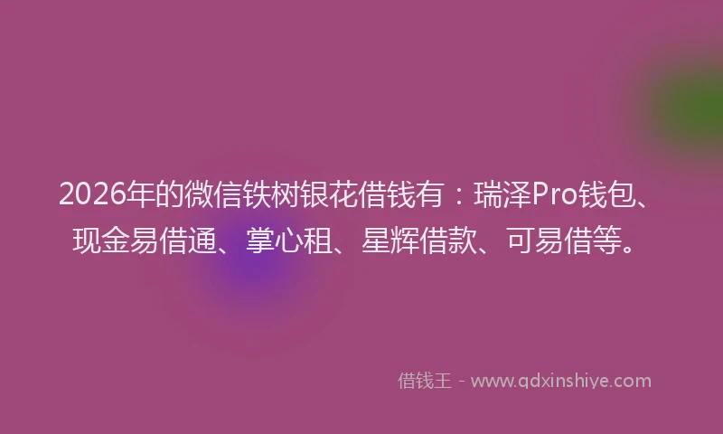 2026年的微信铁树银花借钱有：瑞泽Pro钱包、现金易借通、掌心租、星辉借款、可易借等。