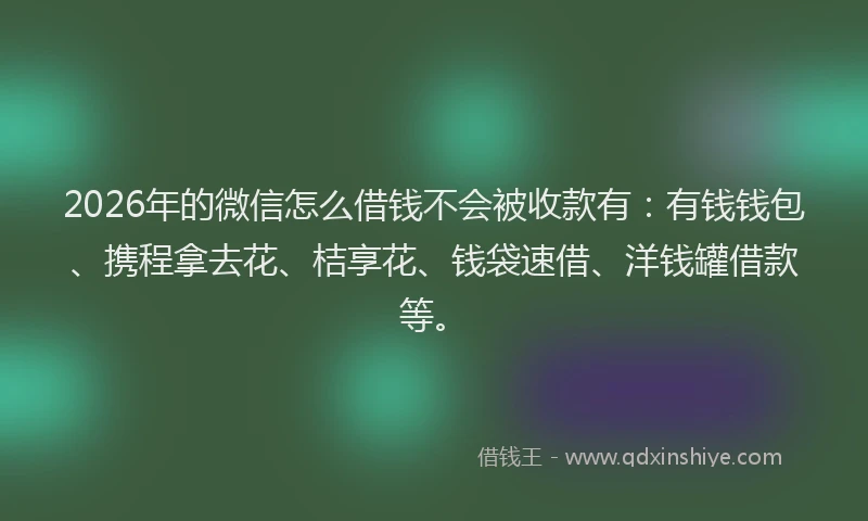 2026年的微信怎么借钱不会被收款有：有钱钱包、携程拿去花、桔享花、钱袋速借、洋钱罐借款等。