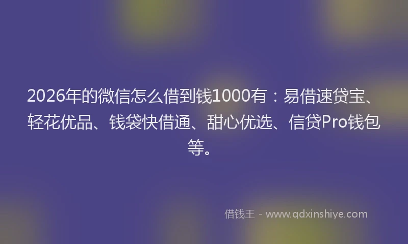 2026年的微信怎么借到钱1000有：易借速贷宝、轻花优品、钱袋快借通、甜心优选、信贷Pro钱包等。