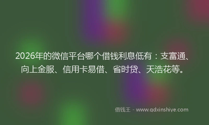2026年的微信平台哪个借钱利息低有：支富通、向上金服、信用卡易借、省时贷、天浩花等。