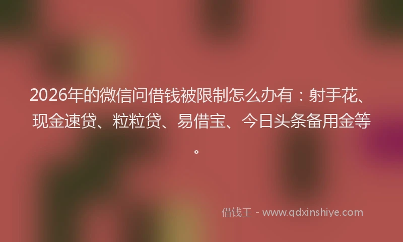 2026年的微信问借钱被限制怎么办有：射手花、现金速贷、粒粒贷、易借宝、今日头条备用金等。