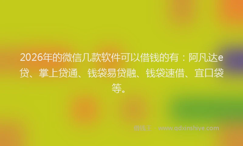 2026年的微信几款软件可以借钱的有：阿凡达e贷、掌上贷通、钱袋易贷融、钱袋速借、宜口袋等。