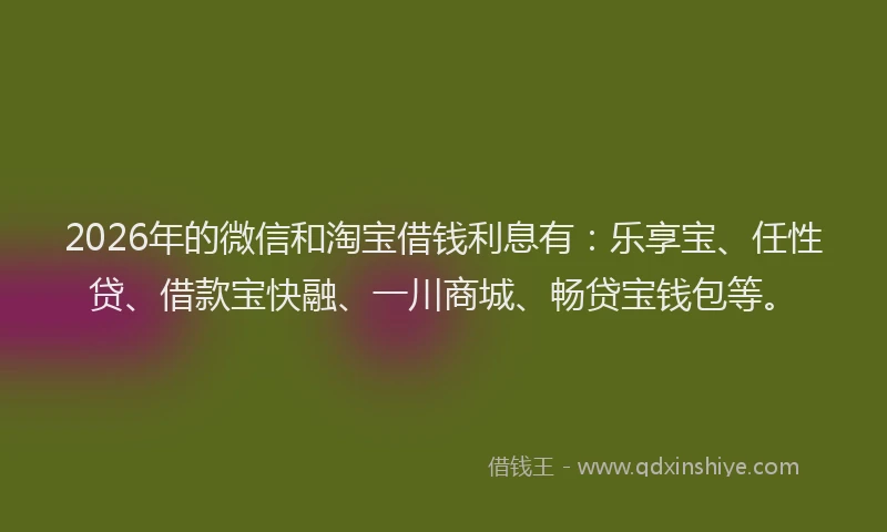 2026年的微信和淘宝借钱利息有：乐享宝、任性贷、借款宝快融、一川商城、畅贷宝钱包等。