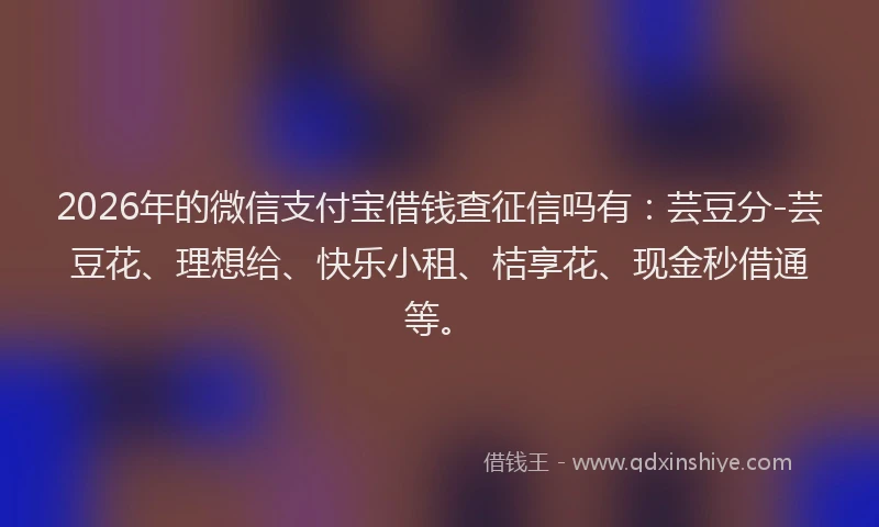 2026年的微信支付宝借钱查征信吗有：芸豆分-芸豆花、理想给、快乐小租、桔享花、现金秒借通等。