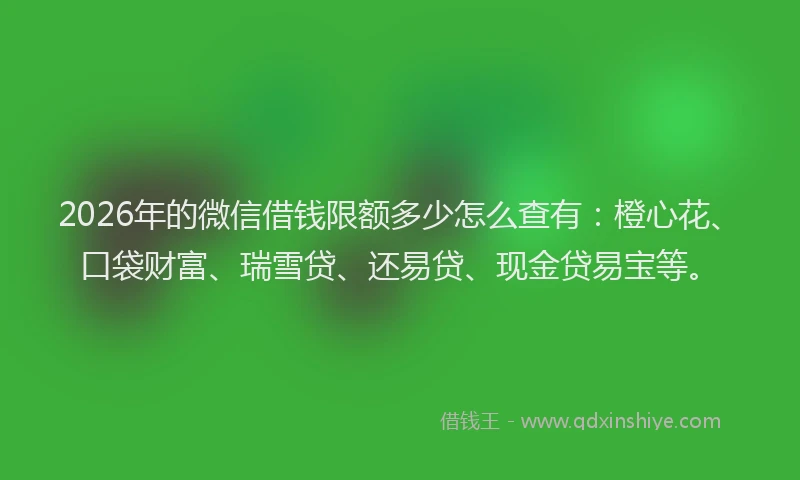 2026年的微信借钱限额多少怎么查有：橙心花、口袋财富、瑞雪贷、还易贷、现金贷易宝等。