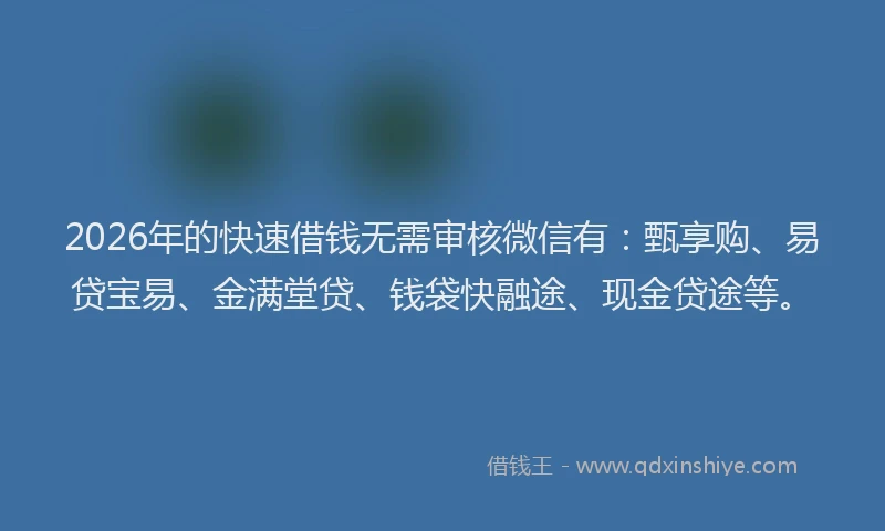 2026年的快速借钱无需审核微信有：甄享购、易贷宝易、金满堂贷、钱袋快融途、现金贷途等。