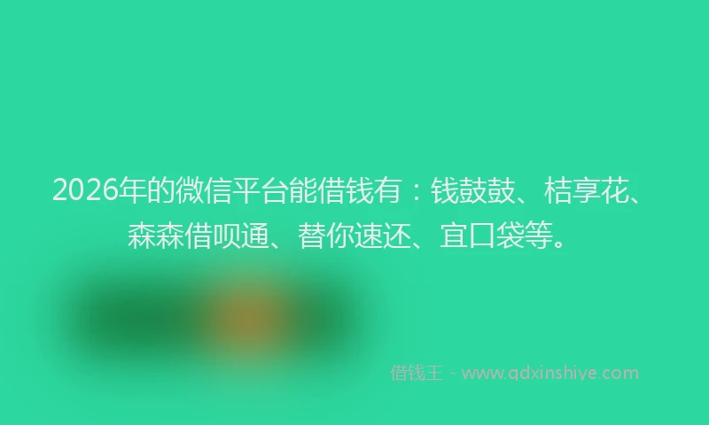 2026年的微信平台能借钱有:钱鼓鼓、桔享花、森森借呗通、替你速还、宜口袋等。