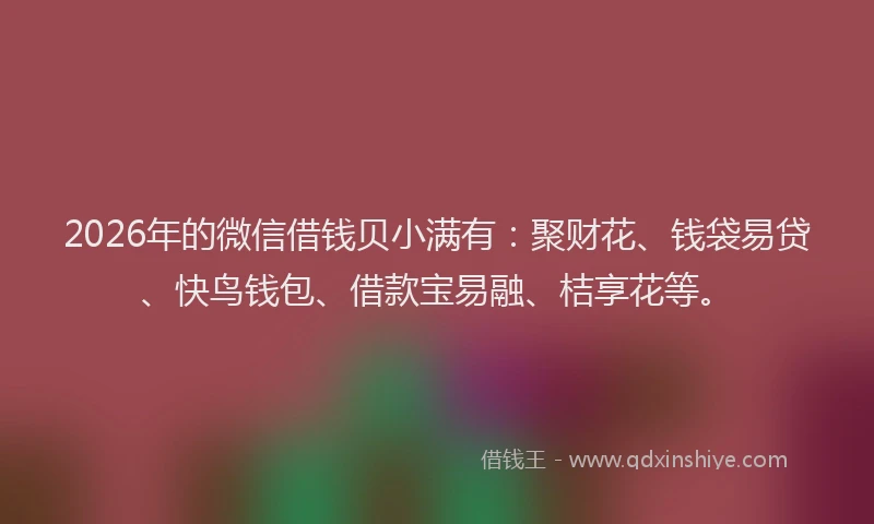 2026年的微信借钱贝小满有：聚财花、钱袋易贷、快鸟钱包、借款宝易融、桔享花等。