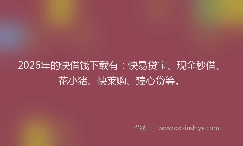2026年的快借钱下载有：快易贷宝、现金秒借、花小猪、快莱购、臻心贷等。