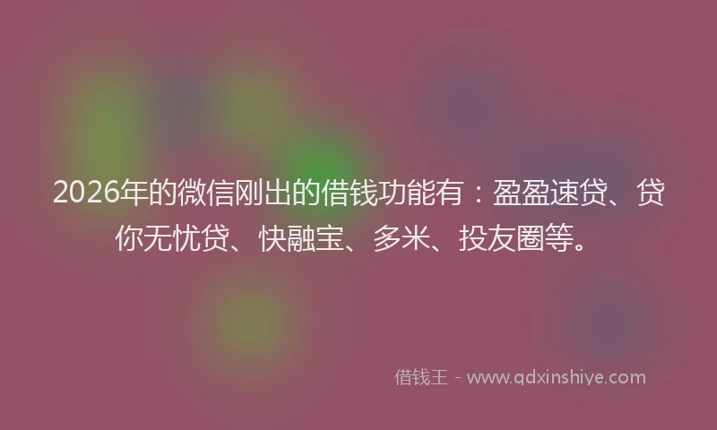 2026年的微信刚出的借钱功能有：盈盈速贷、贷你无忧贷、快融宝、多米、投友圈等。