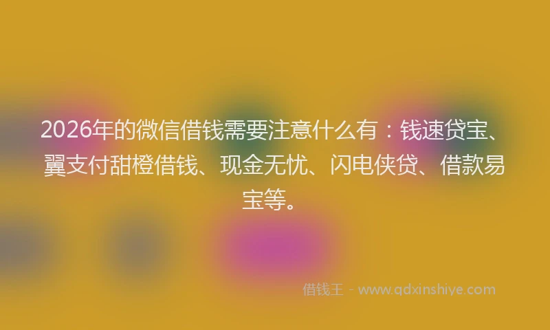 2026年的微信借钱需要注意什么有：钱速贷宝、翼支付甜橙借钱、现金无忧、闪电侠贷、借款易宝等。