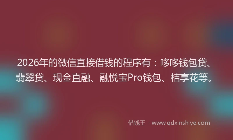 2026年的微信直接借钱的程序有：哆哆钱包贷、翡翠贷、现金直融、融悦宝Pro钱包、桔享花等。