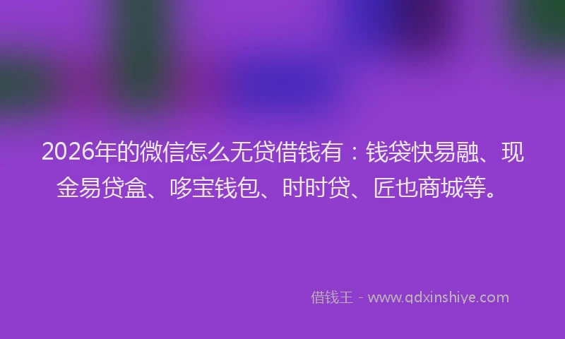 2026年的微信怎么无贷借钱有：钱袋快易融、现金易贷盒、哆宝钱包、时时贷、匠也商城等。