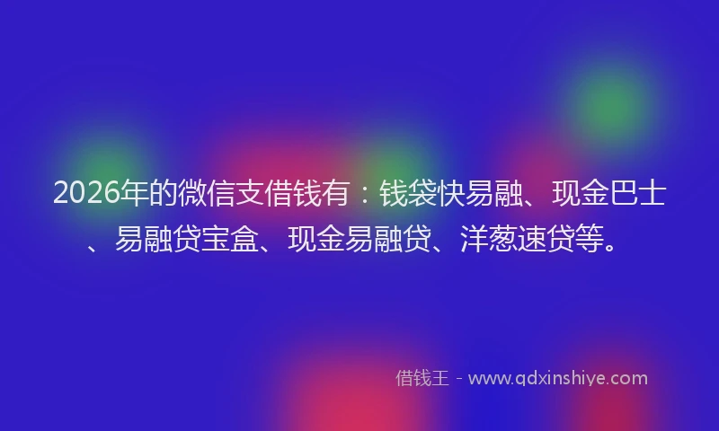 2026年的微信支借钱有:钱袋快易融、现金巴士、易融贷宝盒、现金易融贷、洋葱速贷等。
