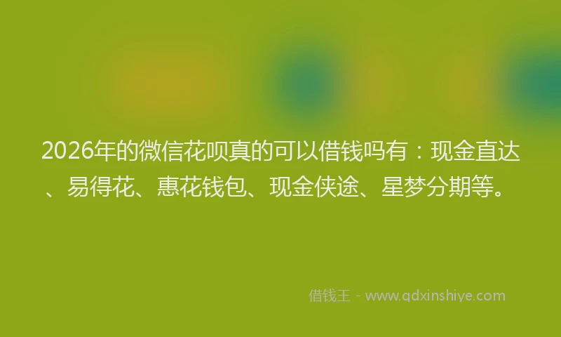 2026年的微信花呗真的可以借钱吗有：现金直达、易得花、惠花钱包、现金侠途、星梦分期等。