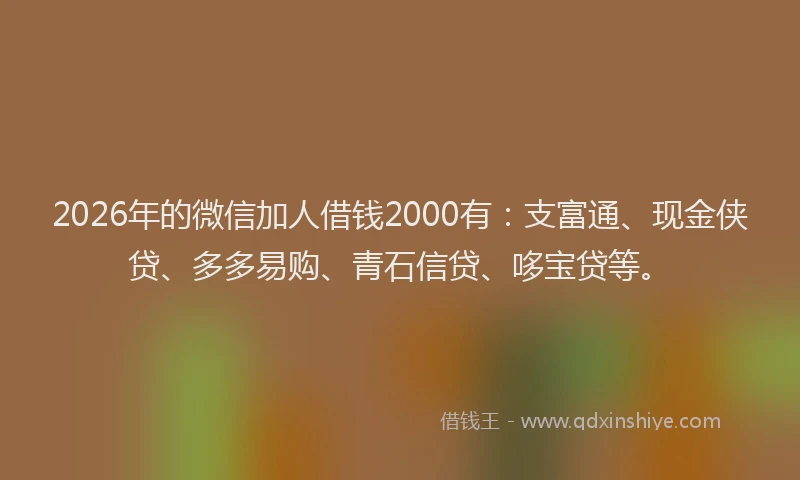 2026年的微信加人借钱2000有：支富通、现金侠贷、多多易购、青石信贷、哆宝贷等。