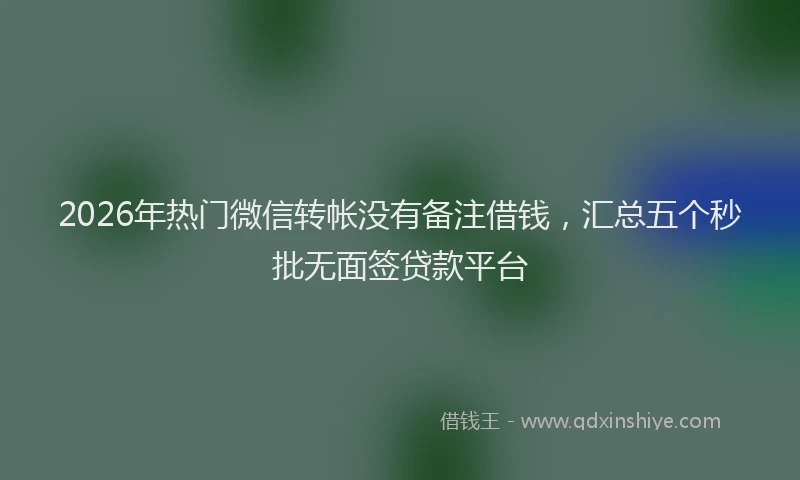 2026年热门微信转帐没有备注借钱，汇总五个秒批无面签贷款平台