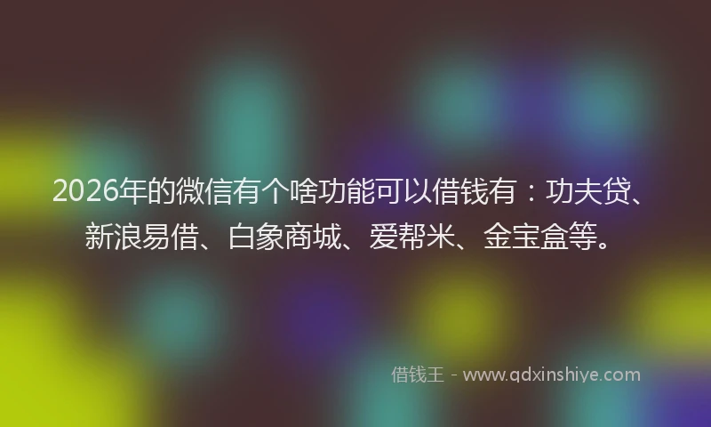 2026年的微信有个啥功能可以借钱有：功夫贷、新浪易借、白象商城、爱帮米、金宝盒等。