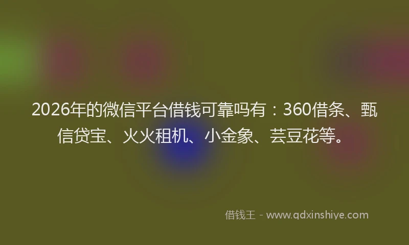 2026年的微信平台借钱可靠吗有:360借条、甄信贷宝、火火租机、小金象、芸豆花等。
