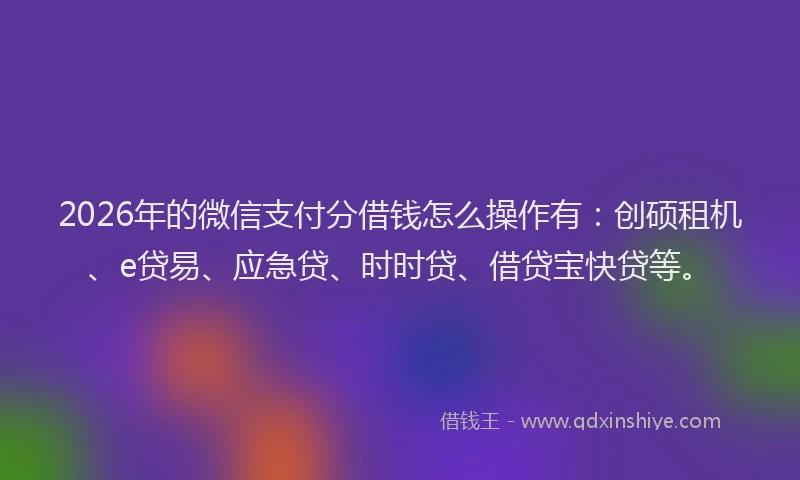 2026年的微信支付分借钱怎么操作有:创硕租机、e贷易、应急贷、时时贷、借贷宝快贷等。