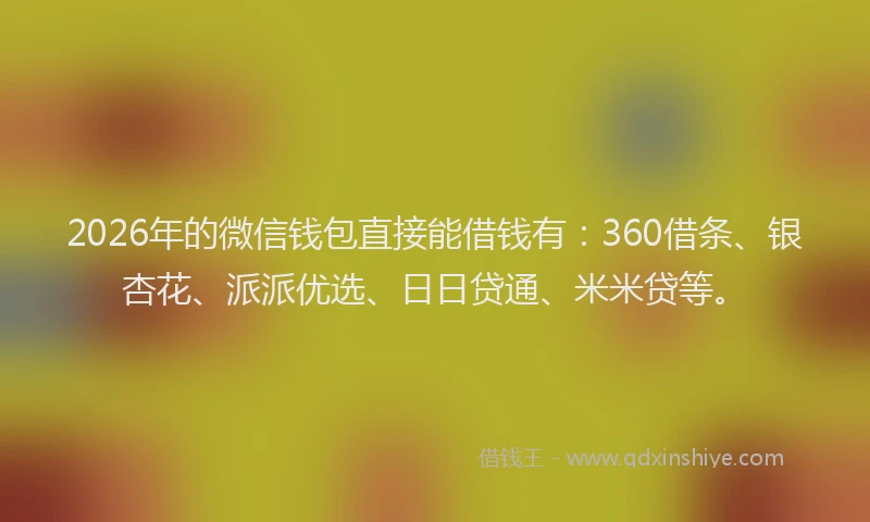 2026年的微信钱包直接能借钱有：360借条、银杏花、派派优选、日日贷通、米米贷等。