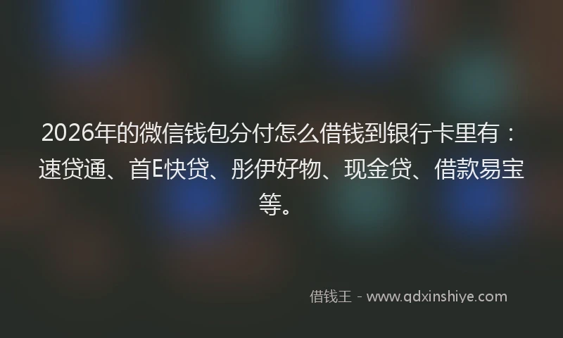 2026年的微信钱包分付怎么借钱到银行卡里有：速贷通、首E快贷、彤伊好物、现金贷、借款易宝等。