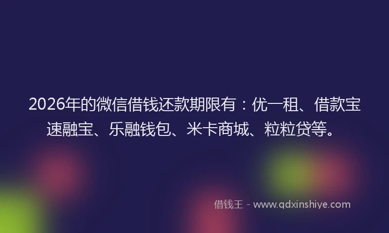 2026年的微信借钱还款期限有：优一租、借款宝速融宝、乐融钱包、米卡商城、粒粒贷等。