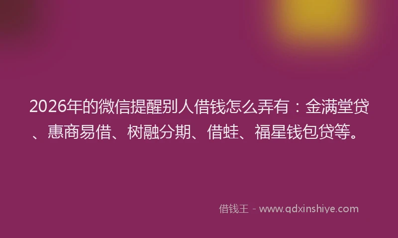 2026年的微信提醒别人借钱怎么弄有：金满堂贷、惠商易借、树融分期、借蛙、福星钱包贷等。