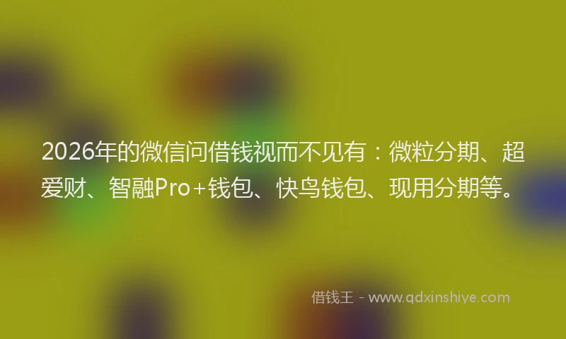 2026年的微信问借钱视而不见有：微粒分期、超爱财、智融Pro+钱包、快鸟钱包、现用分期等。