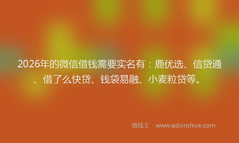 2026年的微信借钱需要实名有:鹿优选、信贷通、借了么快贷、钱袋易融、小麦粒贷等。