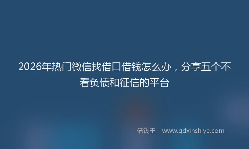 2026年热门微信找借口借钱怎么办，分享五个不看负债和征信的平台
