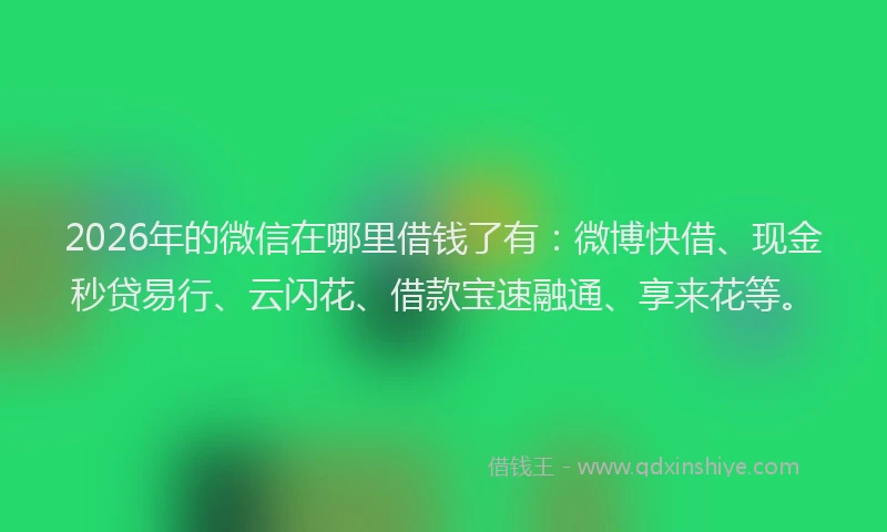 2026年的微信在哪里借钱了有：微博快借、现金秒贷易行、云闪花、借款宝速融通、享来花等。