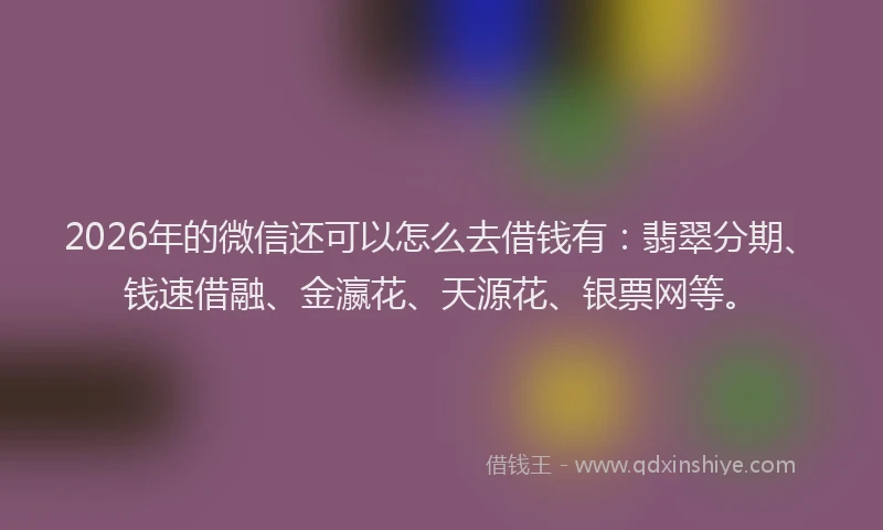2026年的微信还可以怎么去借钱有：翡翠分期、钱速借融、金瀛花、天源花、银票网等。