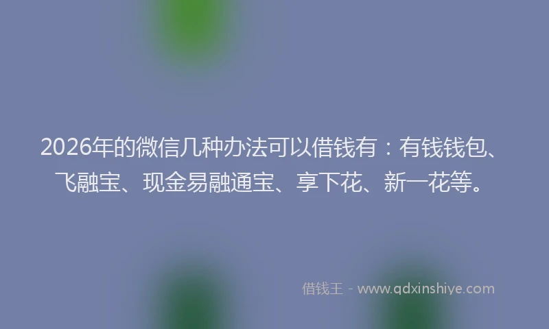 2026年的微信几种办法可以借钱有：有钱钱包、飞融宝、现金易融通宝、享下花、新一花等。