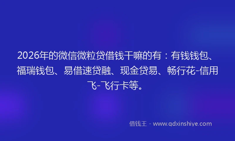 2026年的微信微粒贷借钱干嘛的有：有钱钱包、福瑞钱包、易借速贷融、现金贷易、畅行花-信用飞-飞行卡等。