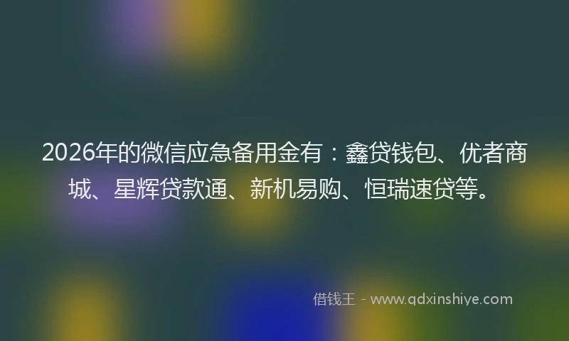 2026年的微信应急备用金有：鑫贷钱包、优者商城、星辉贷款通、新机易购、恒瑞速贷等。