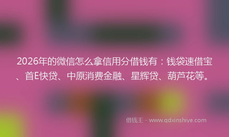 2026年的微信怎么拿信用分借钱有：钱袋速借宝、首E快贷、中原消费金融、星辉贷、葫芦花等。