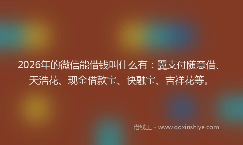 2026年的微信能借钱叫什么有：翼支付随意借、天浩花、现金借款宝、快融宝、吉祥花等。