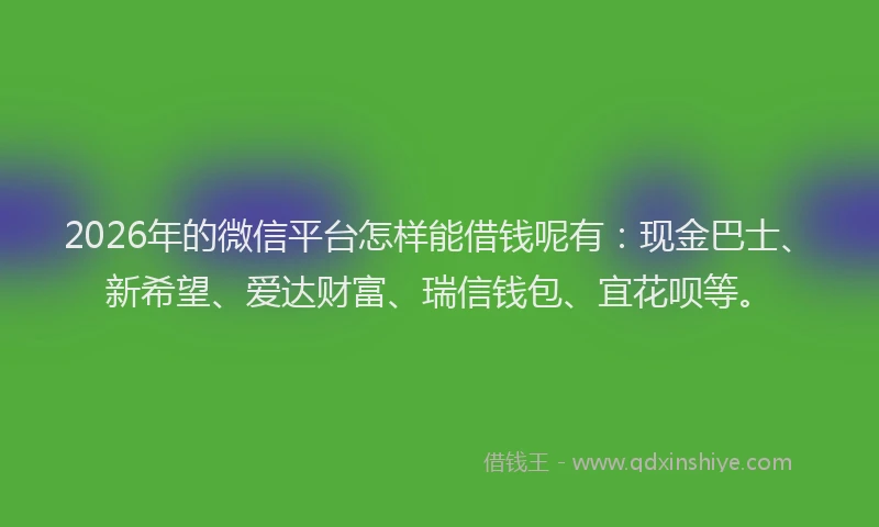 2026年的微信平台怎样能借钱呢有：现金巴士、新希望、爱达财富、瑞信钱包、宜花呗等。