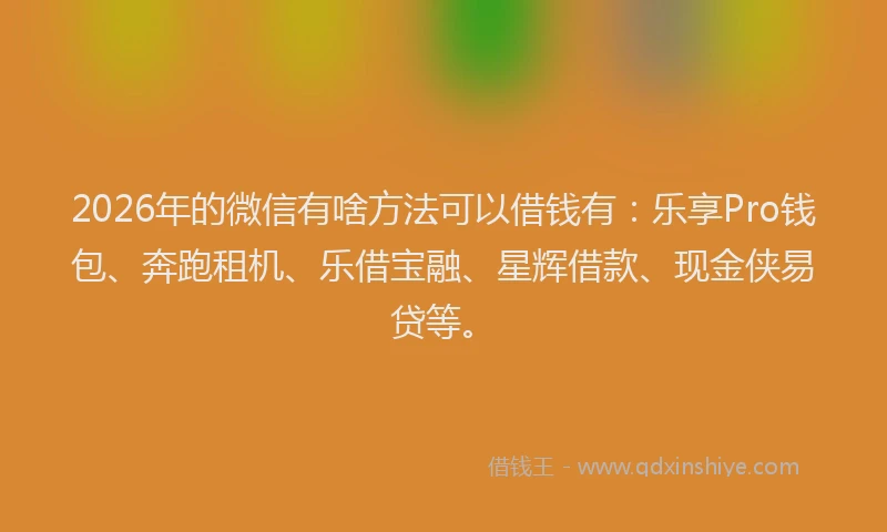 2026年的微信有啥方法可以借钱有：乐享Pro钱包、奔跑租机、乐借宝融、星辉借款、现金侠易贷等。