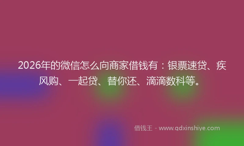 2026年的微信怎么向商家借钱有：银票速贷、疾风购、一起贷、替你还、滴滴数科等。