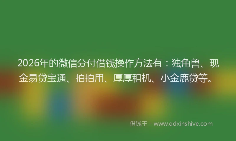 2026年的微信分付借钱操作方法有：独角兽、现金易贷宝通、拍拍用、厚厚租机、小金鹿贷等。