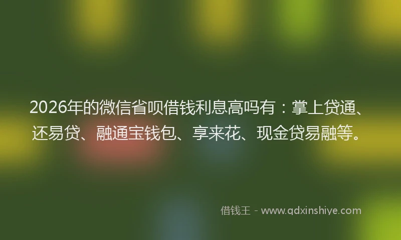 2026年的微信省呗借钱利息高吗有:掌上贷通、还易贷、融通宝钱包、享来花、现金贷易融等。