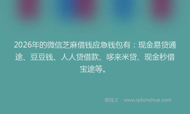 2026年的微信芝麻借钱应急钱包有：现金易贷通途、豆豆钱、人人贷借款、哆来米贷、现金秒借宝途等。