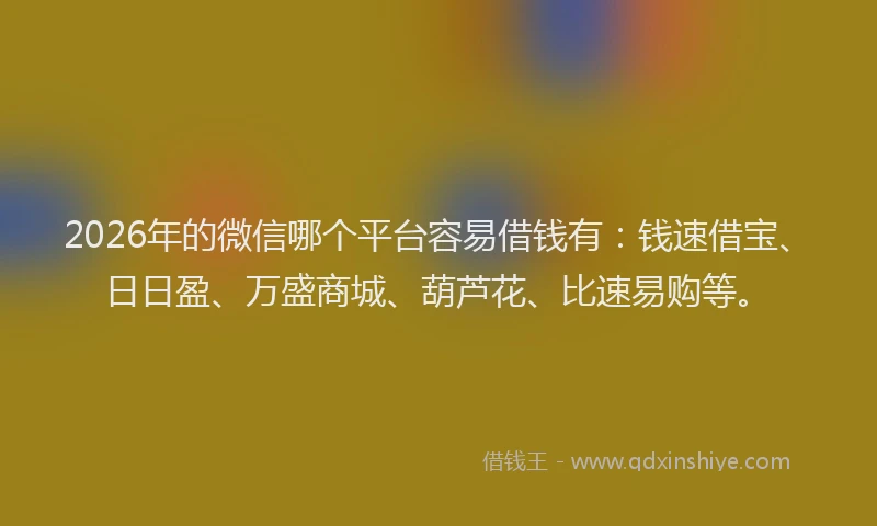 2026年的微信哪个平台容易借钱有：钱速借宝、日日盈、万盛商城、葫芦花、比速易购等。