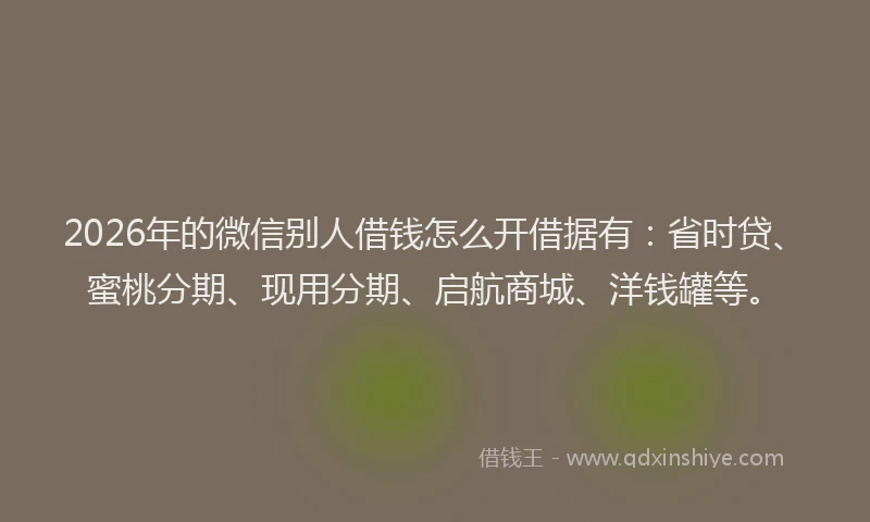 2026年的微信别人借钱怎么开借据有：省时贷、蜜桃分期、现用分期、启航商城、洋钱罐等。